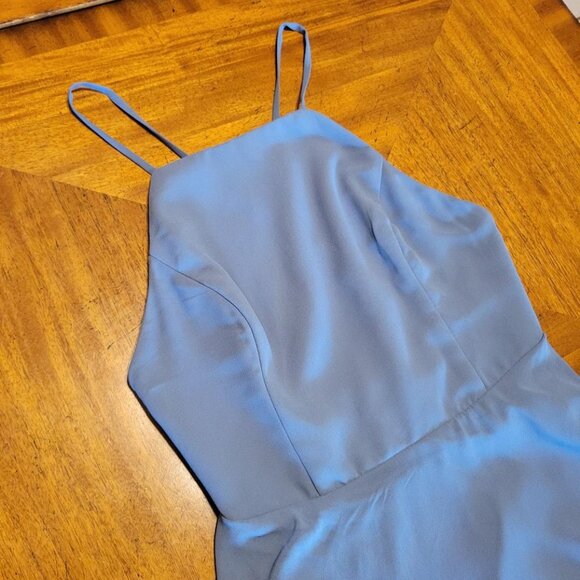 Lulu's Smoky Blue Backless Chiffon Cocktail Dress - Picture 3 of 13